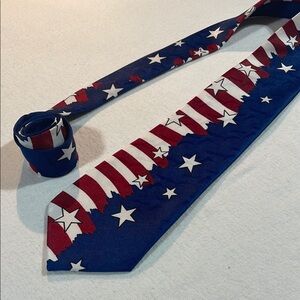 L’Art D’espace Red White & Blue Patriotic Silk Tie with Star and Stripe Design